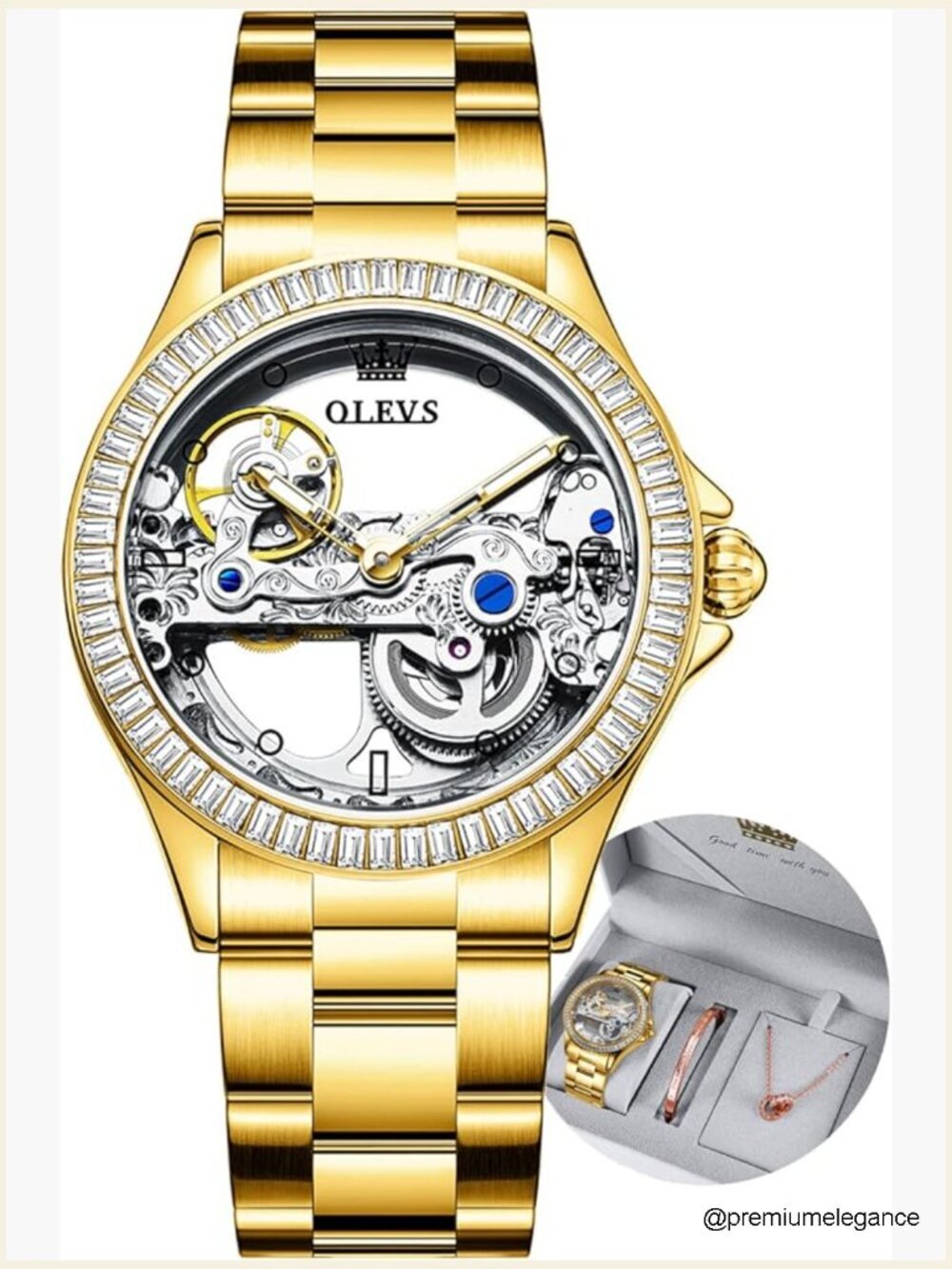Automatic Skeleton Mechanical Wrist Watch with Gift Set